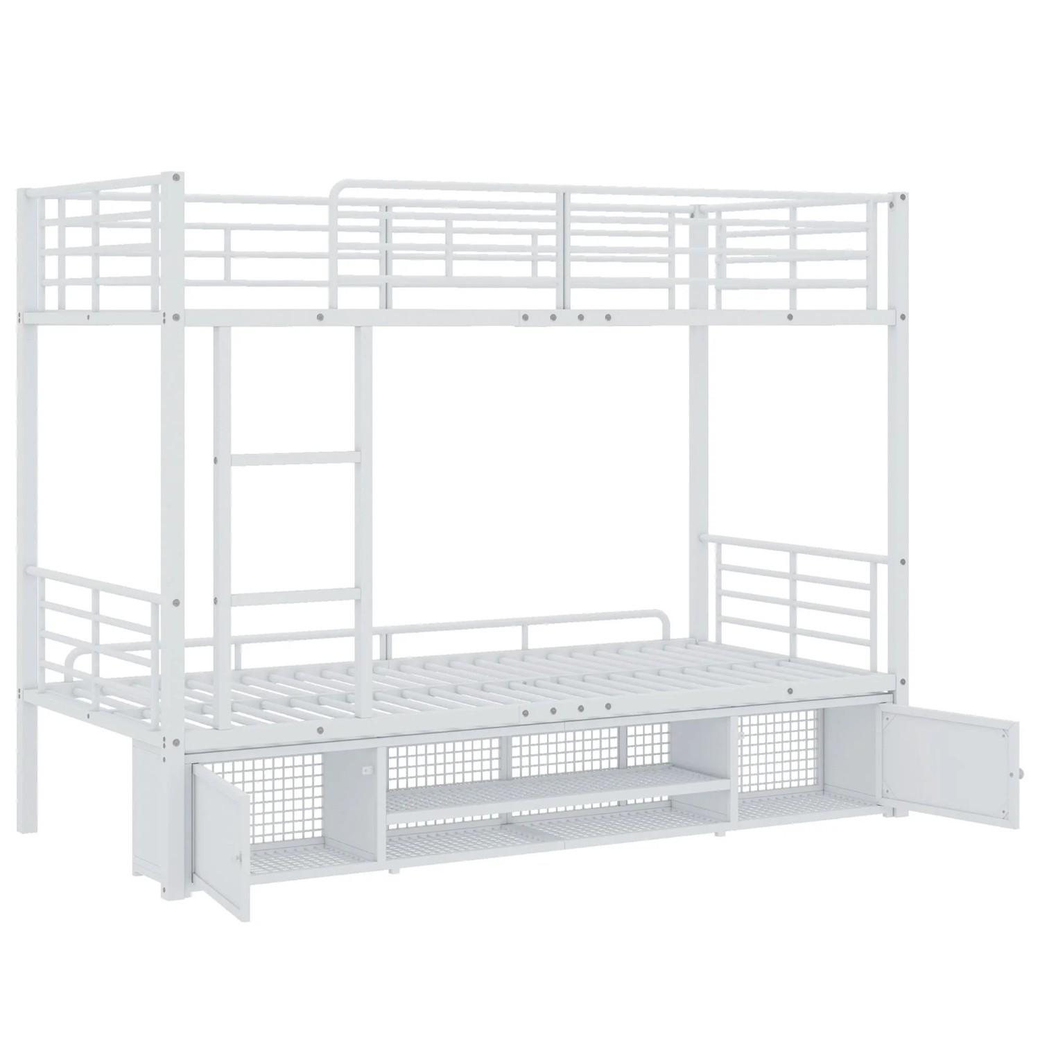 okwish Etagenbett 90x200cm mit Schuhschrank Leiter Fallschutz Kinderzimmer Weiß ohne Matratze