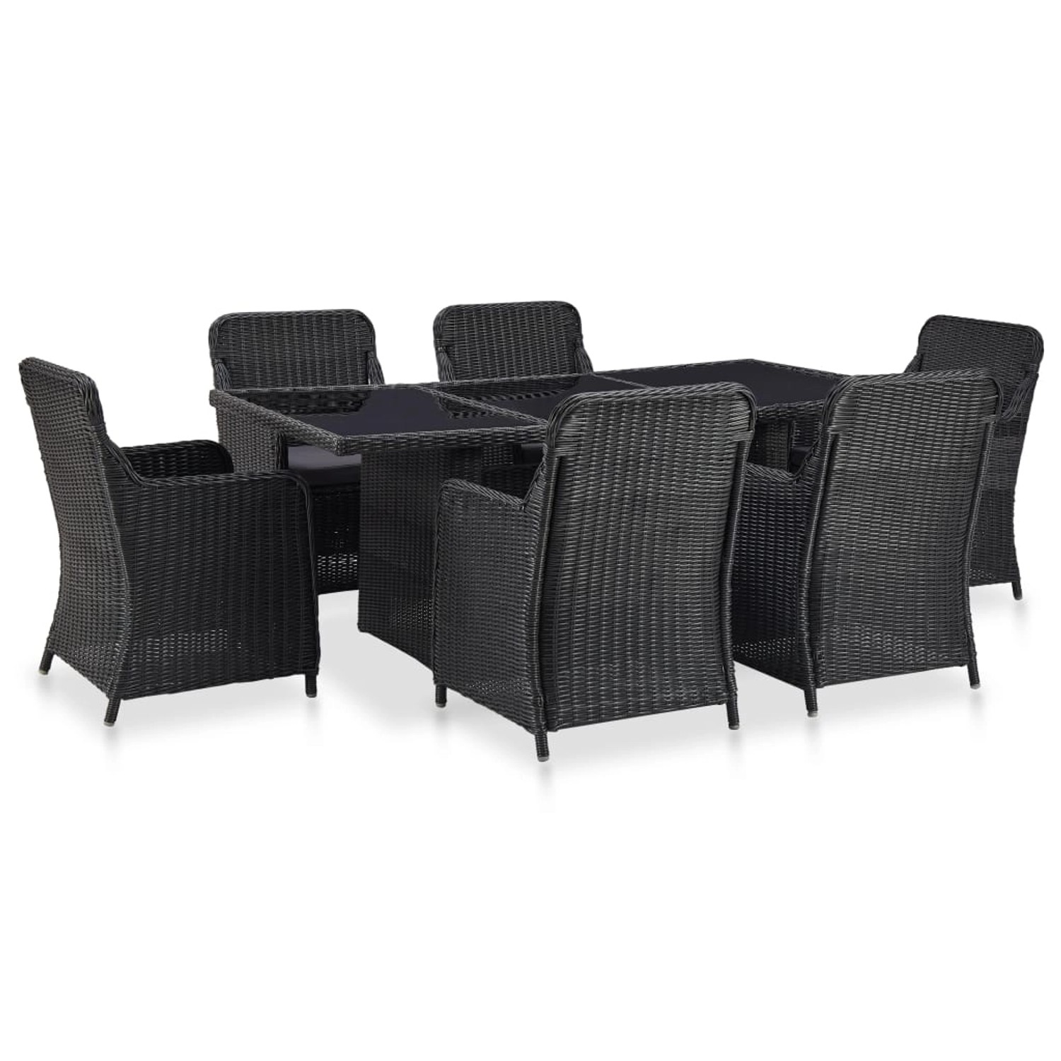 vidaXL 7-tlg Garten-Essgruppe Poly Rattan Schwarz Modell 2