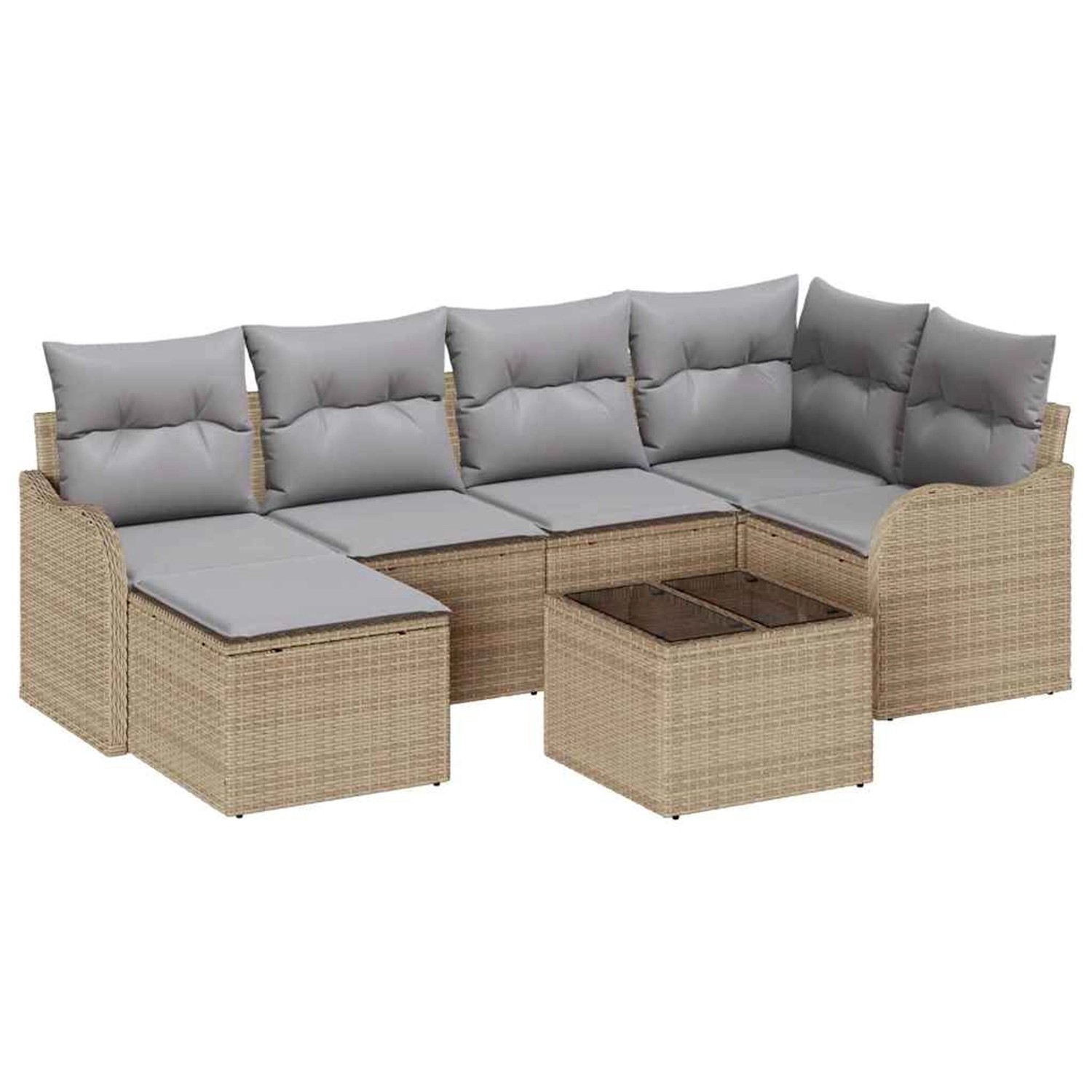 vidaXL Garten-Sofa-Set mit Kissen 7-Tlg Beige Poly Rattan 3345780 günstig online kaufen