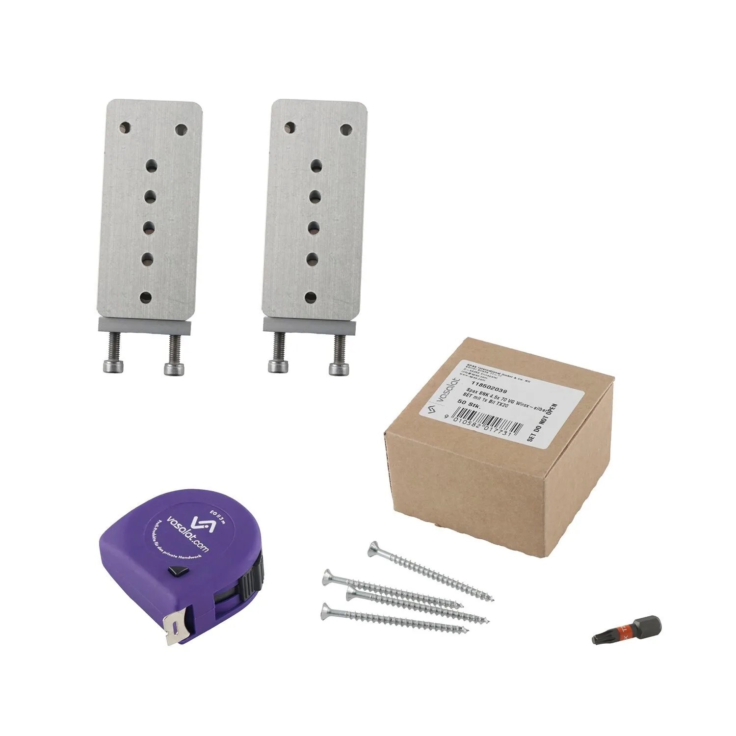 vasalat Set HVP Schwerlastverbinder 40x90x12 mm mit Sicherung Spaxschrauben & Bit TX20