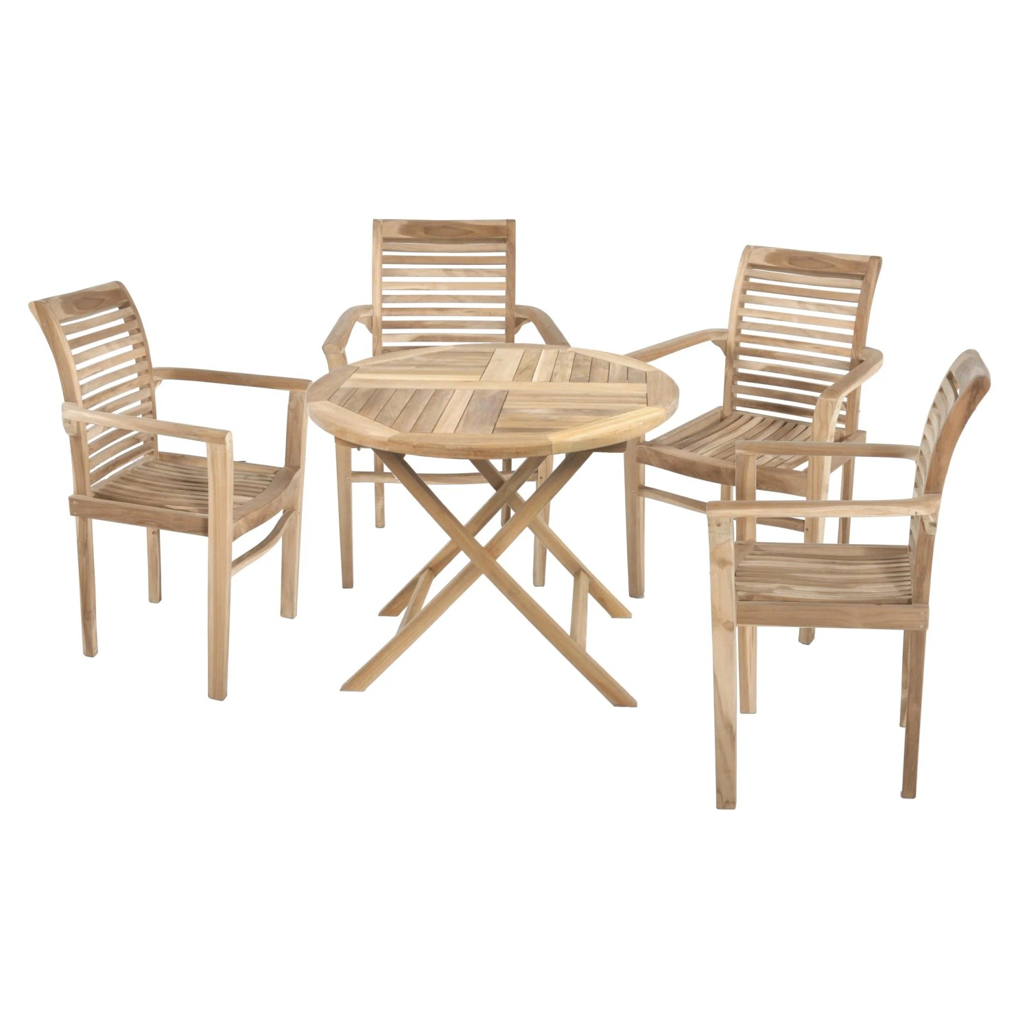 DELUKE Garten-Sitzgruppe MIRJA 5-tlg. Teak Teakbraun Gartenmöbel-Set Gartengarnitur Garten-Essgruppe Stühle Esstisch