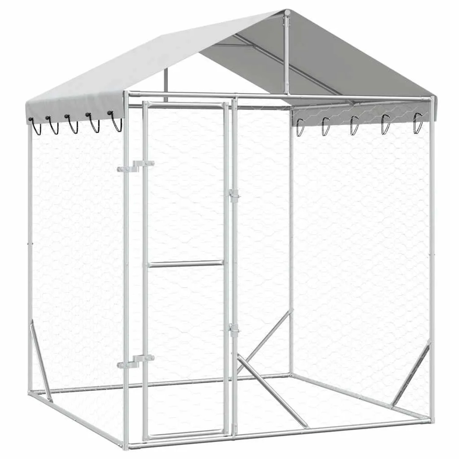 vidaXL Outdoor-Hundezwinger mit Dach Silber 2x2x2,5 m Verzinkter Stahl 153675