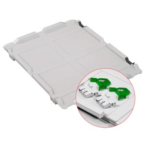 PROREGAL Spar Set: 10 graue Euroboxen mit grünem Scharnierdeckel und Schiebeschnappverschlüssen.