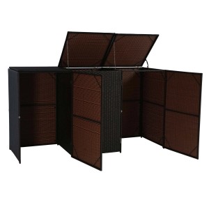 Proregal 3er-Mülltonnenverkleidung HxBxT 110x195x66 cm Poly-Rattan 3x120L Braun Mülltonnenbox Mülltonnenabdeckung