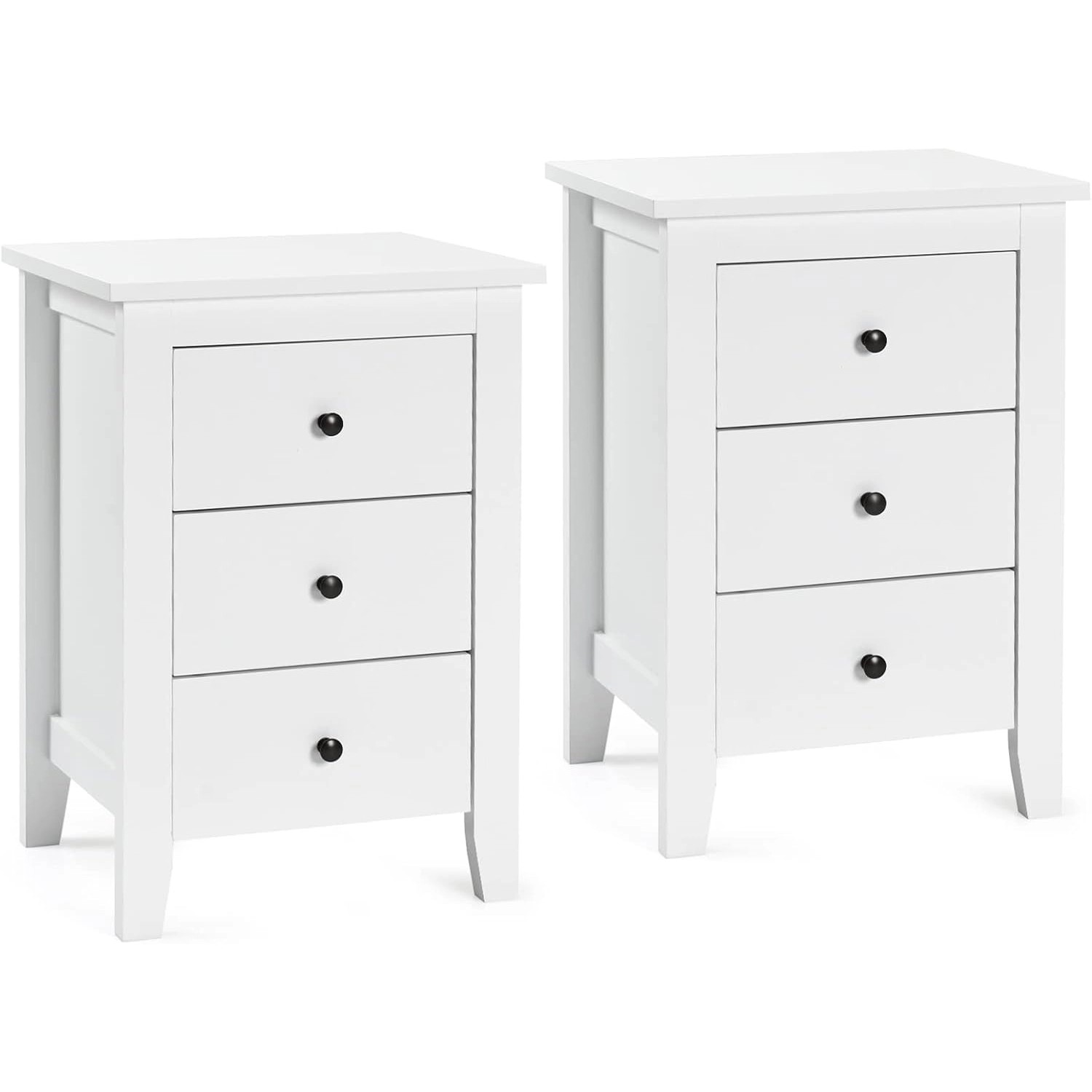 Costway 2er Set Nachttisch mit 3 Schubladen 46 x 37 x 65 cm Weiß