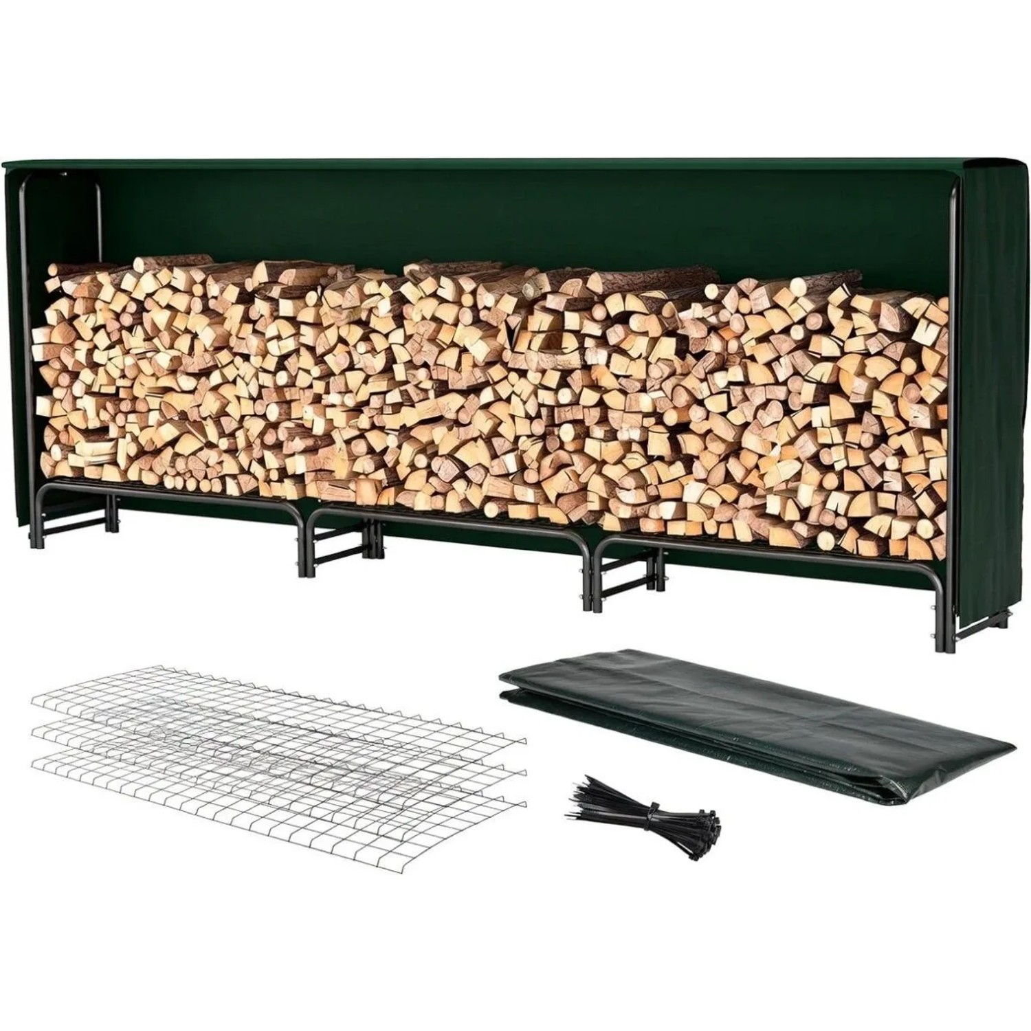 TTL GARDEN Kaminholzregal L 300×116×36 cm mit Schutzplane bis 600 kg Tragkraft – Extra großes Holzlager Outdoor & Indoor...
