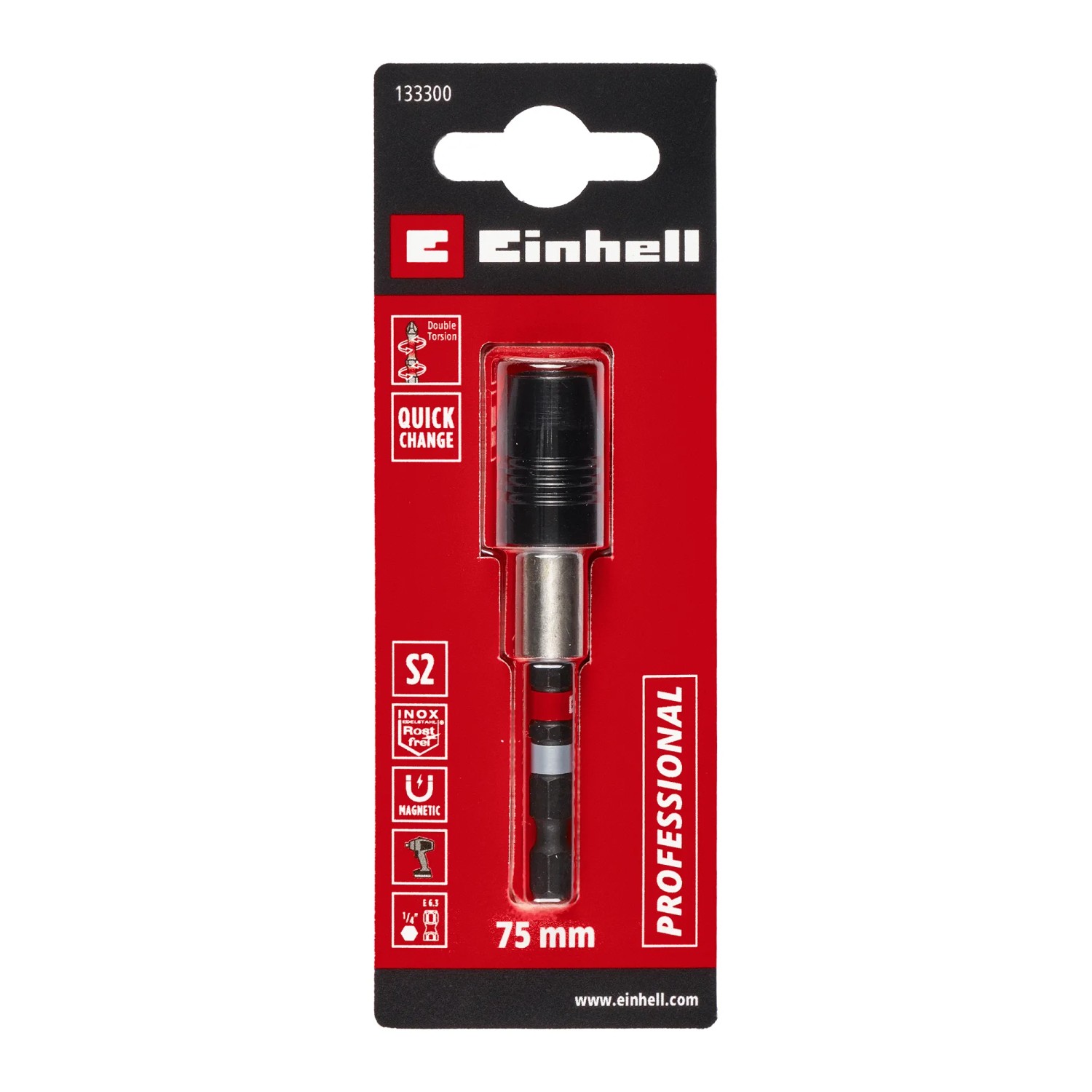 Einhell Impact Schnellwechselbithalter mit Doppel-Torsion, 1/4 Zoll, E6.3 Schaft, für Schraubendreher.