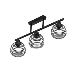 Schwarze 3-flammige Vintage Deckenleuchte mit runden Spiral-Metallschirmen. E27 Fassung. Für Wohnzimmer, Küche.