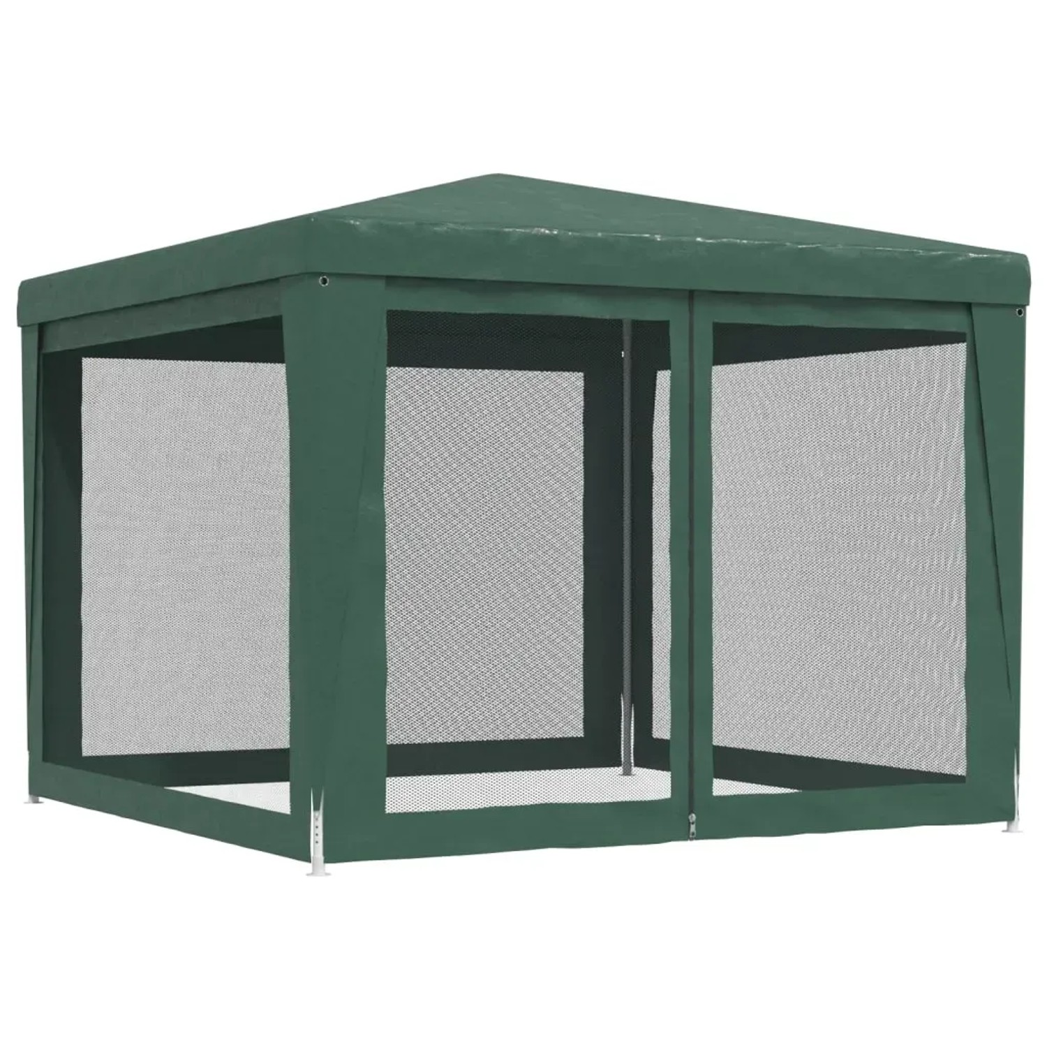 Grünes vidaXL Partyzelt 3x3 m mit Mesh-Seitenwänden für Garten & Feiern.