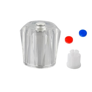 Klarer Acryl Ersatzgriff mit farbiger Markierung (Blau, Rot, Weiß) und Rastbuchse.