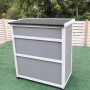 Leco Gartenschrank Momo, 95 cm, grau-weiß, aus Tannenholz mit wasserdichtem Dach für Garten und Terrasse.