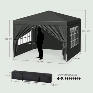 WOLTU Pavillon Pop-Up Wasserdichter Sonnenschutz Pagodenzelt 3x3 m Grau