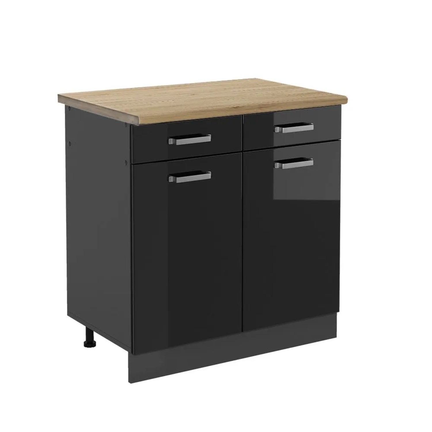 Vicco Küchenunterschrank R-Line Schwarz Hochglanz Anthrazit 80 cm AP Eiche