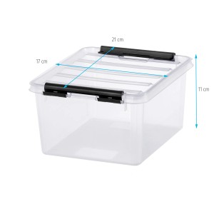 Transparente SmartStore Aufbewahrungsbox Classic 2 l mit Deckel und schwarzen Clips.