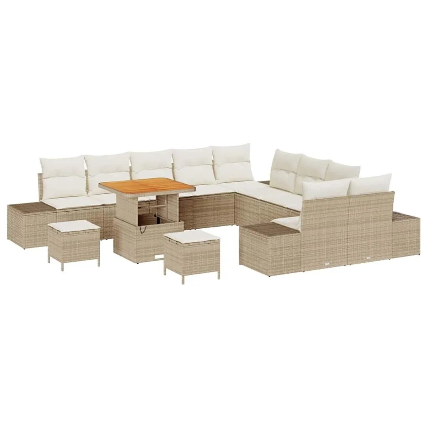 vidaXL Gartensofa-Set mit Kissen mit Speicher 13 Stk Beige Poly Rattan 3364 günstig online kaufen