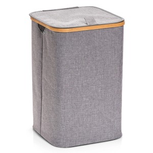 Grauer Zeller Present Wäschesammler aus Polyester/Bambus mit Deckel, 45 l.