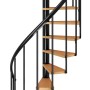 Dolle Spindeltreppe Calgary, Ø 140 cm, anthrazitfarbene Metallelemente und Holzstufen.