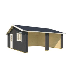 Doppel Holzgarage Falkland Carbongrau von Lasita Maja, 575x575 cm, mit Tür und Fenster.