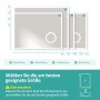 Emke Badspiegel Größenvergleich: Verschiedene Größen des LED Spiegels mit Bluetooth und Vergrößerung.