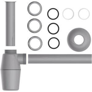 Kirchhoff Tassensiphon Eco Save, grauer Waschbecken Siphon aus recyceltem Kunststoff, Einzelteile