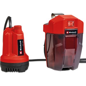 Einhell Akku-Klarwasserpumpe GE-SP 18 Li Solo: Gartenpumpe mit Batteriebox, rot und schwarz.