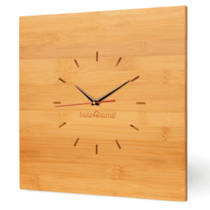 DELUKE Wanduhr Groß Holz BAMBUS 50x50cm Quadratisch Geräuschlos Wohnzimmeruhr Holz-Metalloptik Küchenuhr Dekouhr