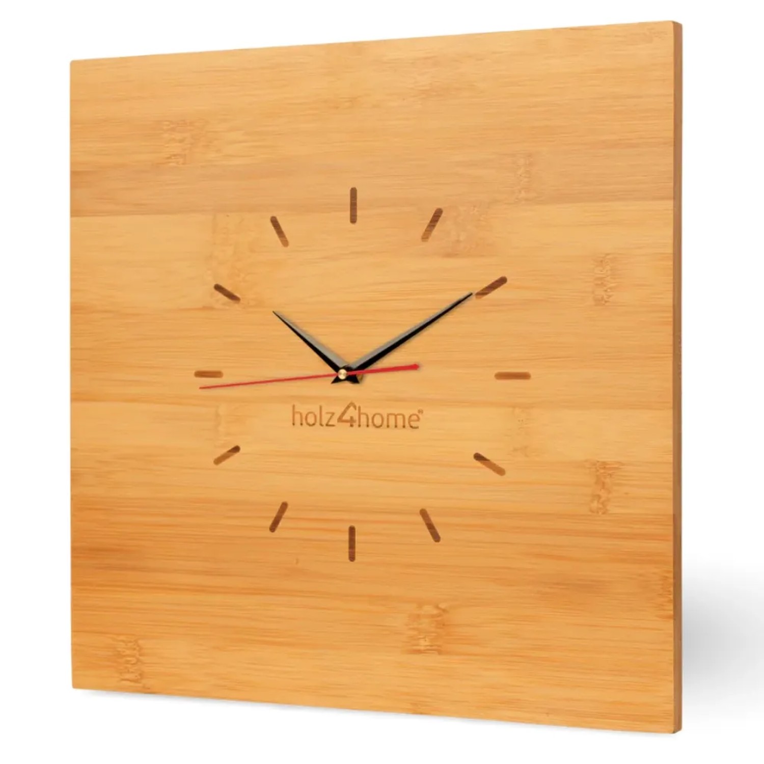 DELUKE Wanduhr Groß Holz BAMBUS 50x50cm Quadratisch Geräuschlos Wohnzimmeruhr Holz-Metalloptik Küchenuhr Dekouhr