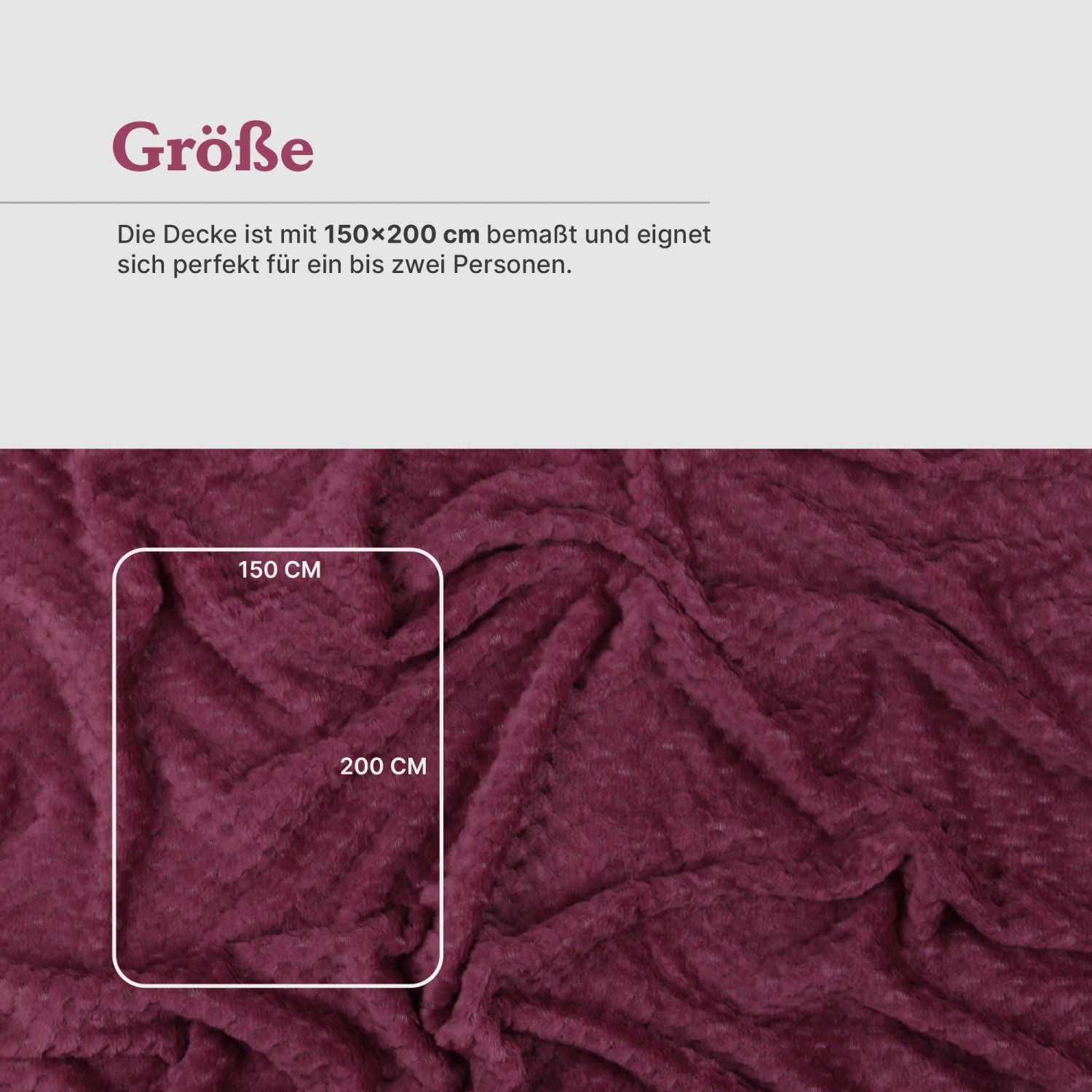 Weinrote Bestgoodies Kuscheldecke (150x200 cm) mit Cashmere Touch und Popcorn-Muster.