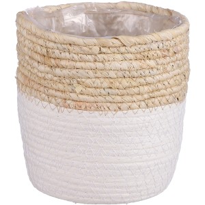 Weißer, runder Korb Rachel von Mica Decorations, Ø 16 cm, aus Seegras, ideal als Übertopf.