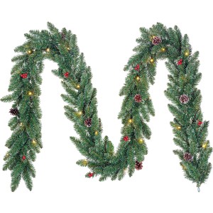 Grüne Black Box Trees Girlande Creston mit LED, batteriebetrieben, mit Zapfen und Beeren.