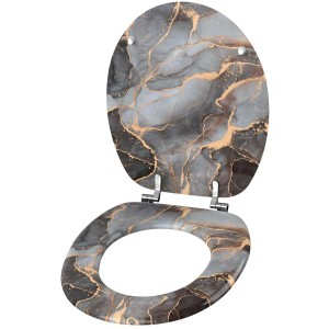 SANILO WC-Sitz Marmor Abstrakt, Toilettendeckel aus Holz mit Marmor-Optik.
