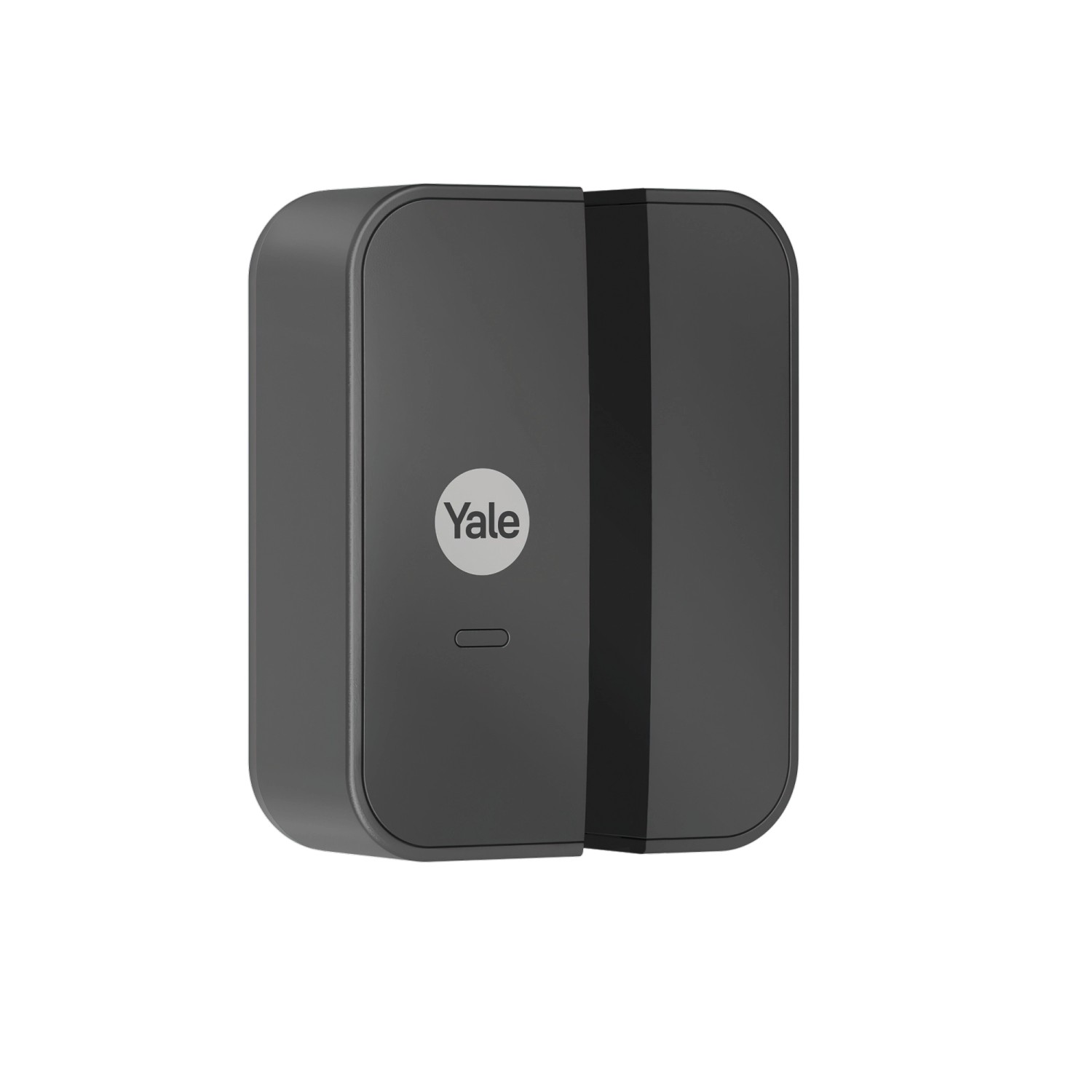 Schwarzer, kabelloser Yale Tür- und Fenstersensor für Alarmanlagen im Außenbereich.