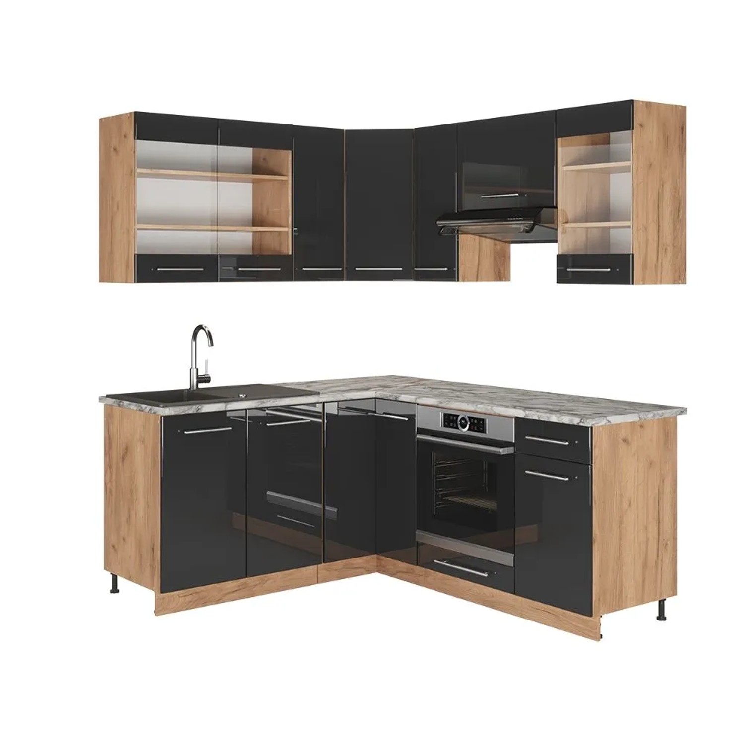 Vicco Eckküche Fame-Line Anthrazit Hochglanz/Goldkraft Eiche 190 x 82 ohne Arbeitsplatte