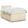 Cremefarbenes vidaXL Boxspringbett 120x190 cm mit Matratze und weißer Bettwäsche.