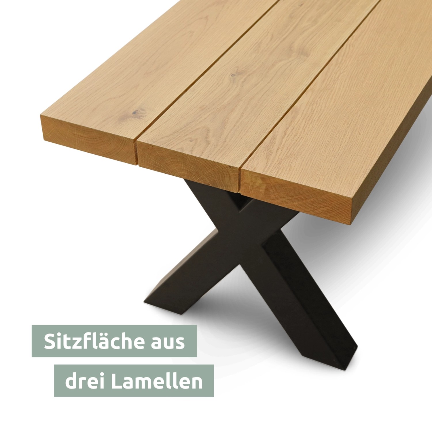 Holz4home Eichenbank für Aussen, 3 Lamellen, robustes Metallgestell. Gartenbank für Terrasse und Garten.