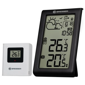 Bresser Meteo Temp W Wetterstation mit Außensensor und großem Display, schwarz.