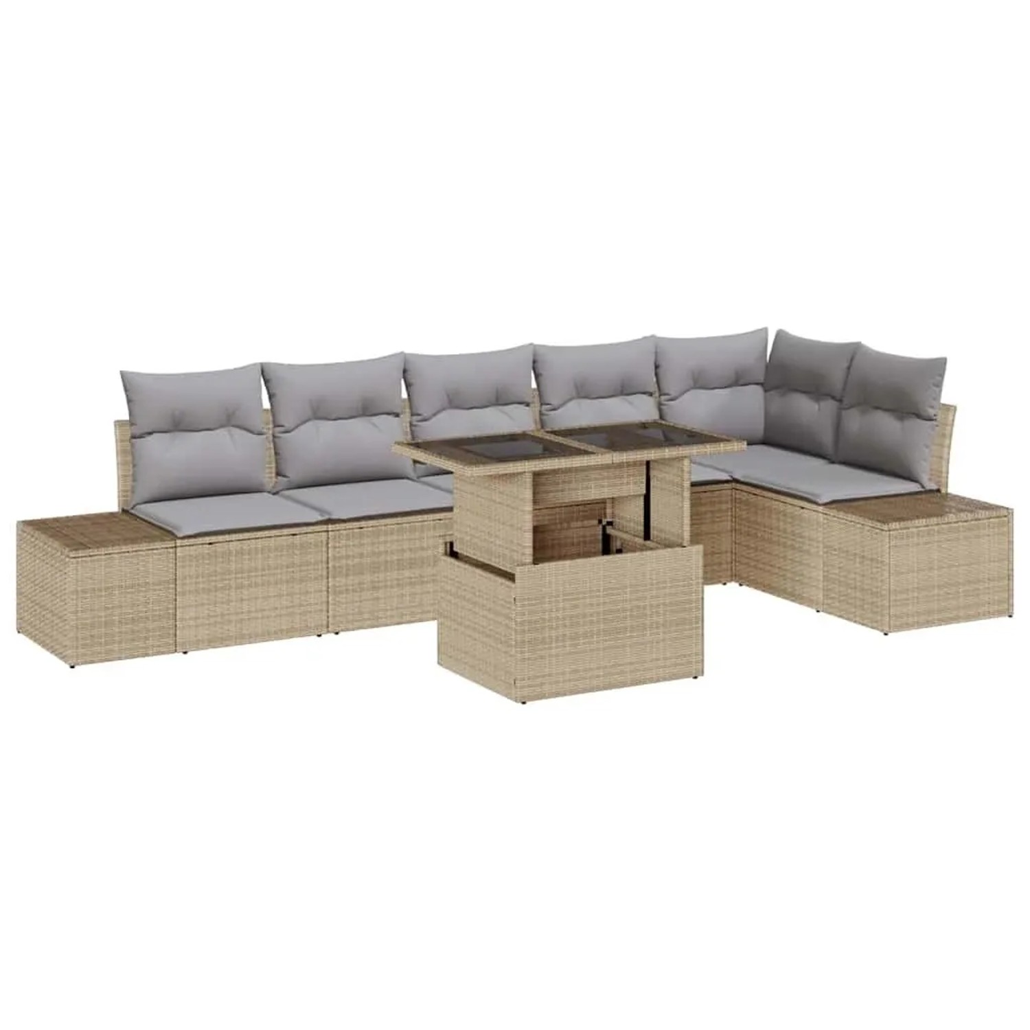 vidaXL Gartensofa-set mit Kissen 7-Tlg Beige und Hellgrau Poly-Rattan 33491 günstig online kaufen
