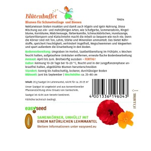 Grüne Fee Easyseed Blumenmischung für Schmetterlinge und Bienen in Streuschachtel.