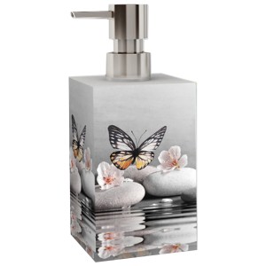 Sanilo Seifenspender Vanesa mit Schmetterling und Steinen Motiv.