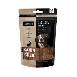 Chewies Fleischstreifen Soft Mini Kaninchen 70g, Hunde-Kaustreifen mit Kaninchen, getreidefrei und ohne Zuckerzusatz.