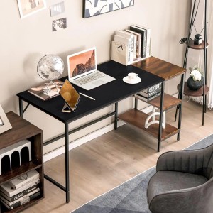 Costway Schreibtisch 140 cm mit Ablage, Computertisch in Schwarz/Braun mit Stahlrahmen.