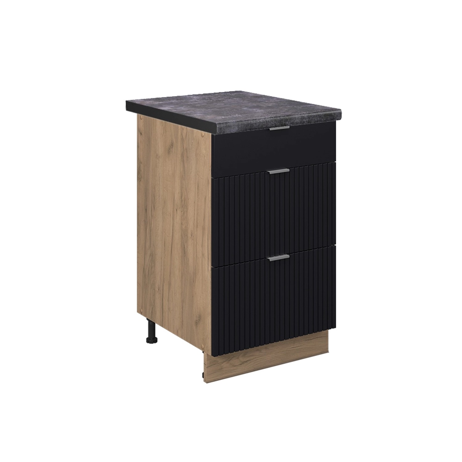 Vicco Küchenunterschrank Fame-Line Schwarz Gestreift 50 cm AP Anthrazit