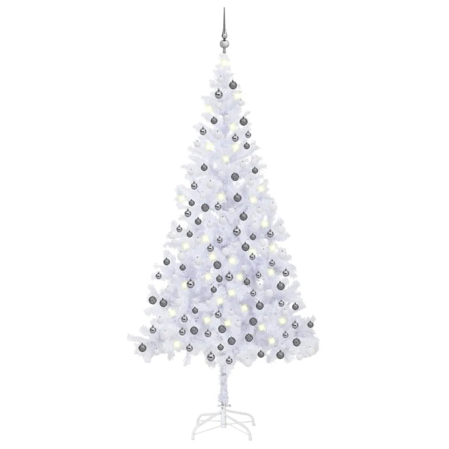vidaXL Künstlicher Weihnachtsbaum mit LEDs & Kugeln L 240 cm Weiß Modell 3