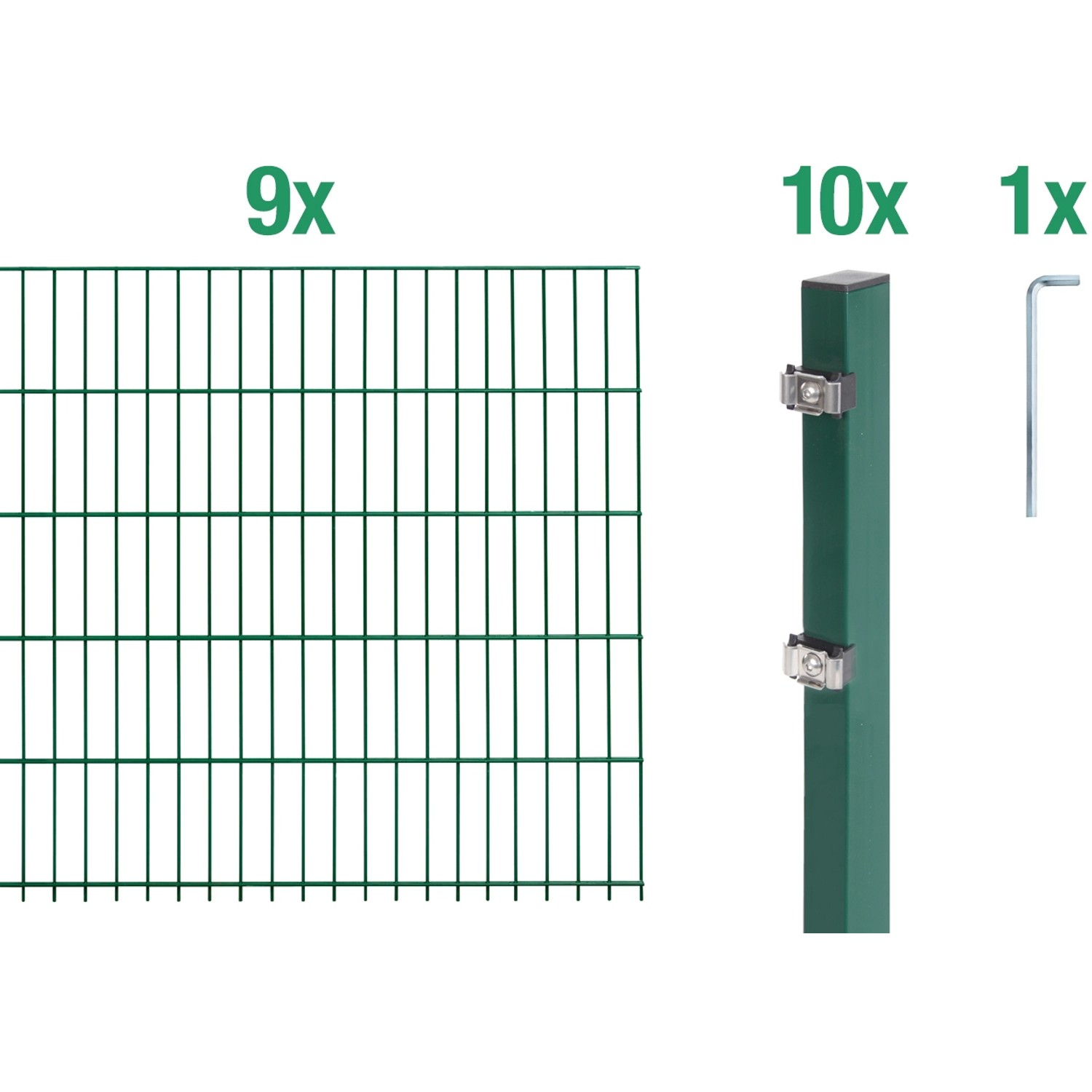 Metallzaun Grund-Set Doppelstabmatte verz. Grün beschichtet 9 x 2 m x 1,6 m günstig online kaufen