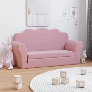 vidaXL Kinder-Schlafsofa 2-Sitzer Rosa Weicher Plüsch 357063