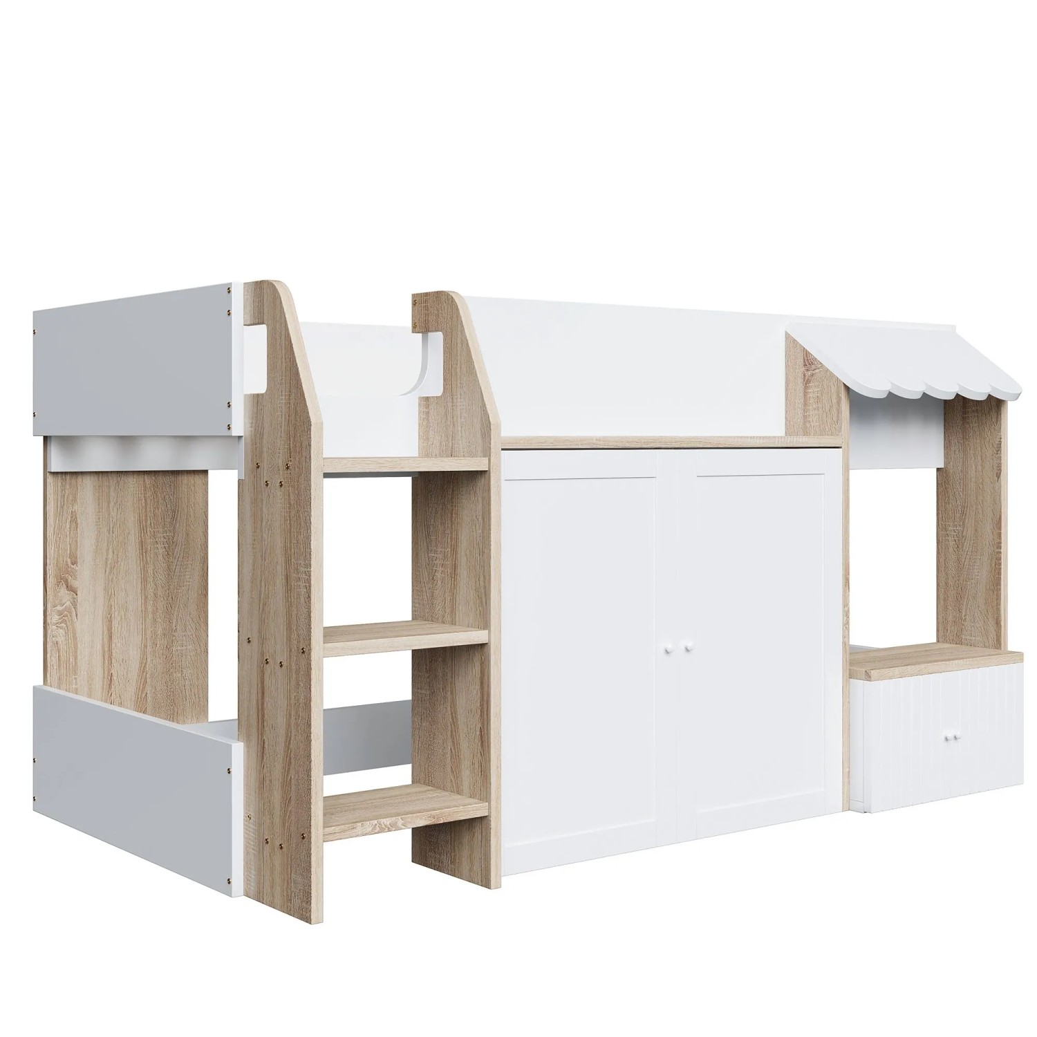 Merax Hausbett 90x200cm Massivholz Stauraum Holzfarbe Weiß