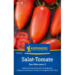 Kiepenkerl Tomate San Marzano 2: längliche, rote Tomaten, ideal für Soßen und Salate.