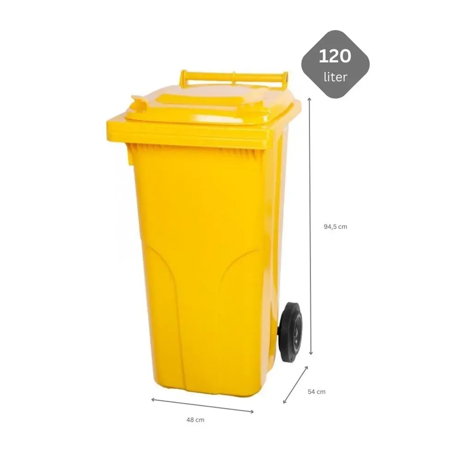Gelbe 120 Liter Mülltonne von Proregal aus HDPE-Kunststoff mit Rädern.