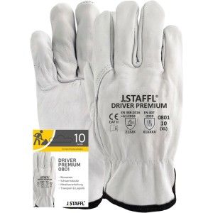 Staffl Driver Premium Schutzhandschuhe, hellgraues Rindsvollleder, Größe 9. Robuste Arbeitshandschuhe für Bau, Transport, Logistik.
