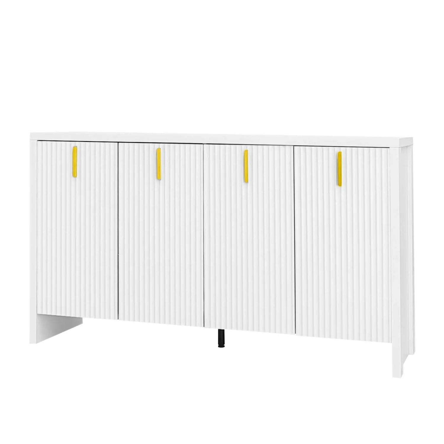 PXloue Sideboard 140 cm mit 4 Türen Verstellbaren Einlegeböden und Goldenen Griffen Weiß